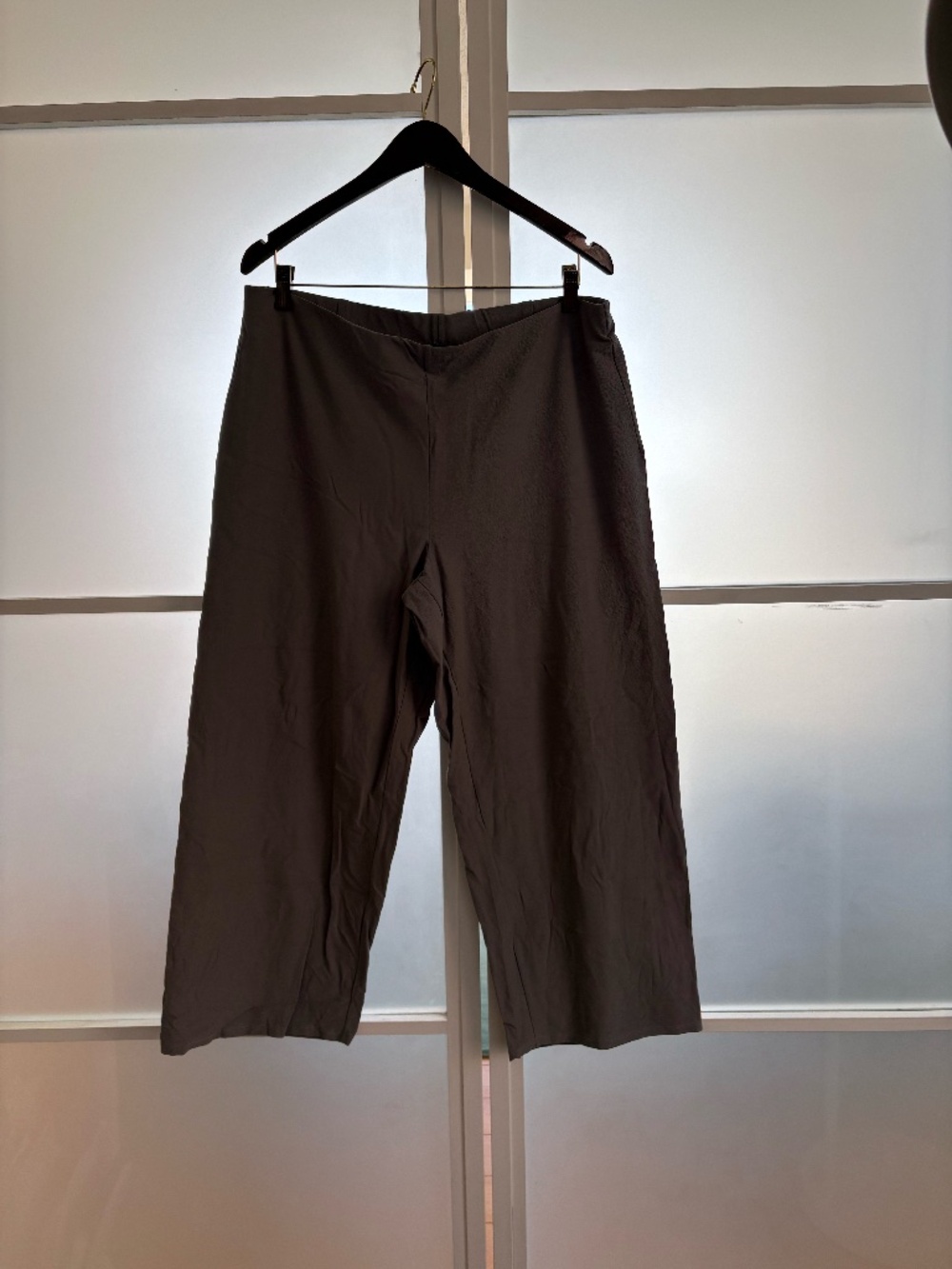 Eileen Fisher Stretch Crepe Cropped Wide Leg Pants Gray Pull On XL